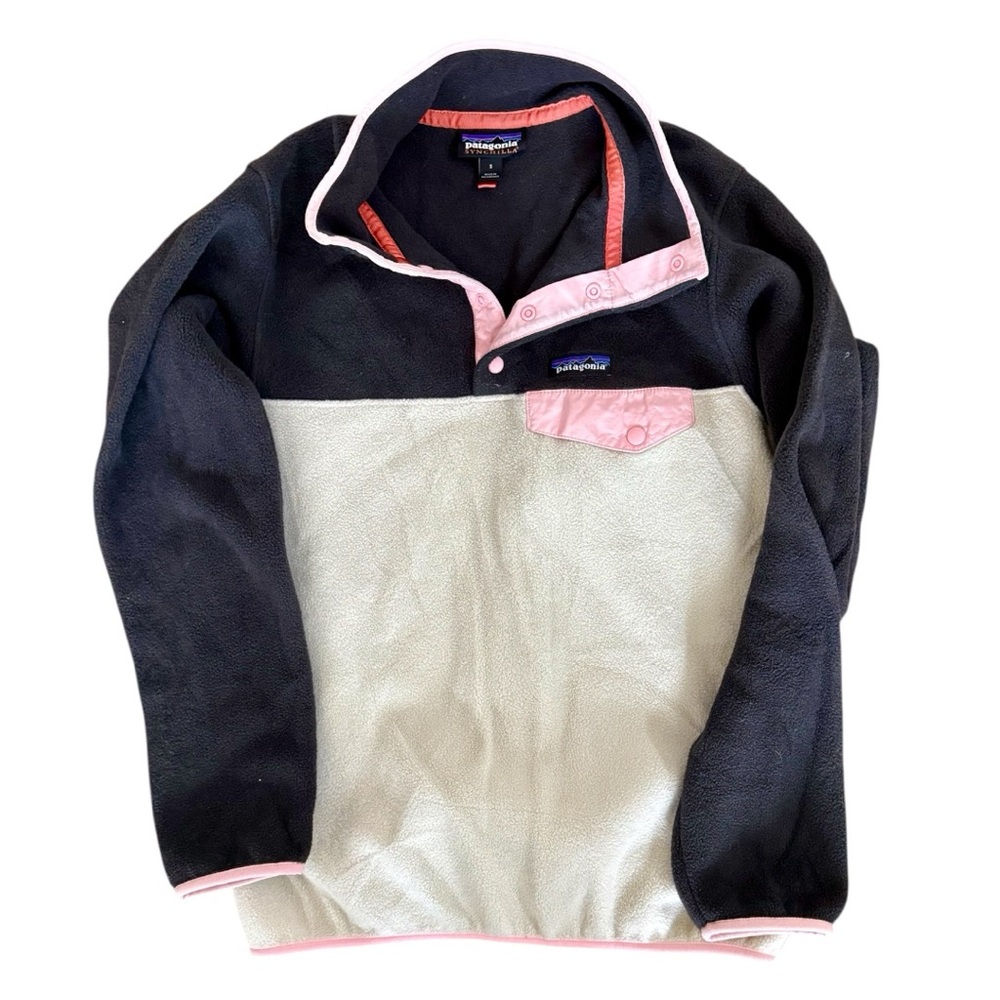 Patagonia Black and Cream Fleece with Pink Accents